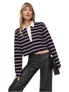 House of Harlow 1960 Rugby Polo Crop Top Navy Red XS NWT